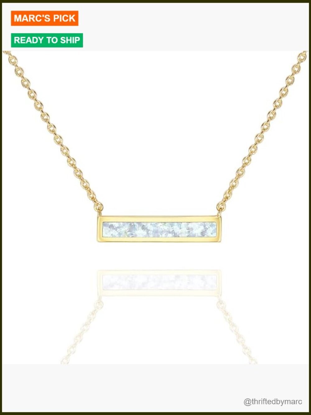 14K Gold Plated White Opal Pendant Necklace Dainty Choker